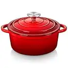 Velaze Casserole Dish Cast Iron Braising Pan Oval, Classic Red Enamel Dutch Oven, Non Stick Enamel Coating, Good Sealing, Lightweight, for All Heat Source, Pot's Body Cast Iron Soup Pot 2 L