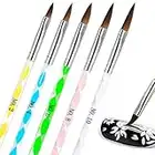 Acrylic Nail Brush Set,5 Pcs Round Sable Acrylic Design Nail Art UV Gel DIY Brush Pen Nail Art Tool Set No.4/6/8/10/12 (Silver)