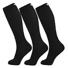 +MD 3 Pairs Bamboo Compression Socks 8-15mmHg for Women & Men Moisture Wicking Support Stockings for Airplane Flights, Travel, Nurses, Edema 10-13 Black