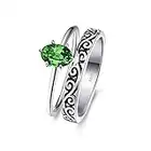 Bonlavie Womens Black Silver Wedding Ring Set Created Green Emerald Engagement Bridal Set Promise Ring Set Size L 1/2