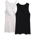 ZUMIY Chaleco de Maternidad Tank de Lactancia Sujetador para Camiseta para Mujer/Top Premamá (M, Black+White/ 2Pack)