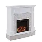 SEI Furniture Jacksdale Faux Stone Accent Electric Hidden Media Shelf Fireplace, White