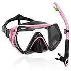 WACOOL Professional Snorkeling Snorkel Diving Scuba Package Set with Anti-Fog Coated Glass Purge Valve and Anti-Splash Silicon Mouth Piece for Men Women (Adults,Pink)