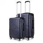 Kono 2 Pcs Set Lightweight Suitcase Carry on Luggage 20"+24" Hard Shell Trolley with Combination Lock (Navy)