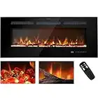 Kentsky 42 inches Electric Fireplace, Recessed and Wall Mounted Fireplace Heater, 750W/1500W Linear Fireplace with Remote Control, Touch Screen, Multiple Flame Colors, Timer, Log & Crystal, Black