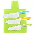 feihao Couteau De Cuisine Kids,Couteaux de Cuisine pour Enfants, Lot de 3 Couteaux de Cuisine en Plastique avec Lame dentelée, 1 Planche À Découper