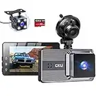 GKU Dashcam Auto Vorne Hinten Autokamera mit 32 GB SD-Karte, 3 Zoll Full HD 1920PX1080P, beide 170 ° Weitwinkel, Nachtsicht, G-Sensor, HDR, Loop-Aufnahm, Parküberwachung und Bewegungserkennung