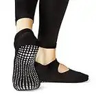 LA Active Grip Socks - 1 Pair - Yoga Pilates Barre Non Slip - Ballet (Noire Black, Large)