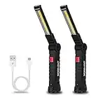 Lmaytech Gifts for Men, 2 Pack Black Rechargeable LED Work Lights with Magnetic Base and 360° Rotation, 5 Modes for BBQ, Camping, Reading, and Car Repair