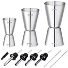 RUIJIE 3 Stück Cocktail Messbecher Edelstahl Barmaß 3cl/4cl/5cl Klein Jigger mit Innenskalierung Dual Gin Measuring Cups mit 4 Flaschenausgießer & 2 Bürste Doppelmaß für Bar Party Wein Drink Shaker