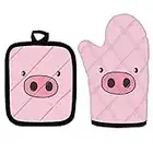 Showudesigns Maniques et maniques antidérapantes en forme de cochon mignon rose isolé à la chaleur pour four à micro-ondes et comptoir de cuisine, tapis de cuisson pour barbecue, cuisson au barbecue