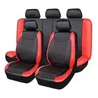 Flying Banner Universal Car Seat Covers Faux Leather Full Set Airbag Compatible Cushions Protector (Black and Red)