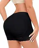 DERCA Butt Lifter Panties for Women Seamless Padded Underwear Booty Pads Hip Enhancer Lace Shapewear Boyshorts (#026 Black (no control),Large)