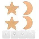 Gancio da parete per bambini, Attaccapanni, Appendiabiti a Parete Legno Ganci, Pomello in Legno a Forma di Stella Luna Set 4 Pezzi