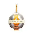 School of Wok - 14"/36cm Heavy Duty Carbon Steel Wok, Flat Bottom, Bamboo Handle