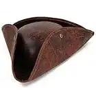 Skeleteen Faux Leather Pirate Hat - Brown Distressed Leather Colonial Style Tricorn Hat