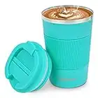 Kaffee Thermobecher mit auslaufsicherem Deckel, 380ML Edelstahl Vakuum Reise Kaffeetasse doppelwandige Thermo Kaffeebecher to go Auto Thermobecher für Kaffee, Tee, heißes/kaltes Wasser (See blau)