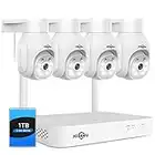 【5MP+PTZ】 Hiseeu Überwachungskamera Set Aussen WLAN mit 10CH Wireless NVR,4 Pcs 5MP PTZ WiFi Kameras mit 2-Wege Audio,Farbe Nachtsicht,Fernanzeige,App&Mail Alarm,1TB HDD Inklusive