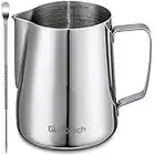 Milk Frothing Pitcher Latte Cup - Stainless Steel Pitcher Latte Art Espresso Machine Accessories Steaming Pitcher Cappuccino Coffee Milk Frother Cups 12 Oz (350ml)…