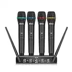 Debra Audio Pro UHF 4 Channel Wireless Microphone System With Cordless Handheld Lavalier Headset Mics, Metal Receiver, Ideal For Karaoke Church Party (With 4 Handheld (A))