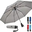 Gorilla Grip Compact Travel Umbrella for Rain, Windproof Reinforced Fiberglass Ribs, Coated, Portable, One-Click Automatic Open and Close, Collapsible and Lightweight Small Umbrella, 42 Inch, Gray