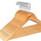 K-one Wooden Coat Clothes Hanger Garment Strong Natural Wood Wardrobe Hanger (10pack)