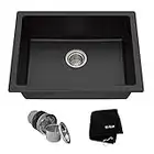 KRAUS 24 Inch Dual Mount Single Bowl Granite Kitchen Sink w/ Topmount and Undermount Installation in Black Onyx