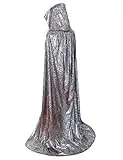 GRACIN Unisex Silver Cape Halloween Hooded Cloak Full Length Shiny Snake Alien Costume Party Kids (43", Silver Laser)