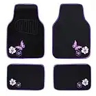 CAR Pass Alfombrillas bordadas de mariposa y flor para automóvil, color morado, ajuste universal 95% de automóviles, SUV, sedán, furgonetas, para mujeres y niñas, juego de 4 (negro con morado)