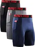 Neleus Men's Compression Shorts with Pockets 3 Pack,6064,Black/Grey/Navy Blue,US M,EU L