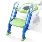 Potty Training Toilet Seat with Step Stool Ladder for Boys and Girls Baby Toddler Kid Children Toilet Training Seat Chair with Handles Padded Seat Non-Slip Wide Step(Blue Green)