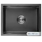 LOMAZOO Lavello nero, lavello da cucina in acciaio inox, nero lavello da incasso, lavabo da cucina (50 x 40 x 20, nero)