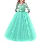 Vestito Elegante da Ragazza Festa Cerimonia Matrimonio Damigella Donna Sposa Prima Comunione Battesimo Carnevale Cocktail Ballerina Prom Abiti Lunghi Estivo per Bambini Verde 13-14 Anni