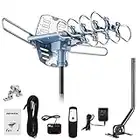 2019UPDATED-150 Miles-Amplified Outdoor TV Antenna-4K/1080p High Reception+40FT RG6 Cable-360°Strong Motor Rotation Wireless Remote- Snap On Installation+2TV Function