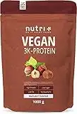 Nutri + Proteine in Polvere Vegan Gusto Nocciola 1kg 83% Proteina a Base Vegetale 3k per Frullati Protein Powder Hazelnut Senza Lattosio