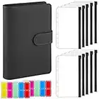 BADVE A6 Budget Binder Notizbuch, 6 Löcher PU Leder Budget Binder Einband mit 10 PVC Binder Taschen Transparenten und 2 Etikettenaufklebern für Budget Planner Deutsch - Schwarz