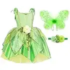 TYHTYM Tinkerbell Fairy Costumes Girls Green Fancy Dress Up Baby Kids Halloween With Butterfly Wings Headband (2-3T, Fairy)