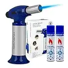 Pack de 1 Soplete Antorcha Cocina Recargable, Butano Gas Precargado con Bloqueo de Seguridad y Llama Ajustable,+ 2 Botellas de Gas Butano 300ml, para Bricolaje, Crema, Brulée, Postres, Soldadura..