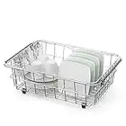 JAQ Dish Drainer Rack in Sink Adjustable 14.96" to 20.59", Expandable 304 Stainless Steel Metal Dish Drying Rack Organizer Shelves with Stainless Steel Utensil Holder Over Sink Counter