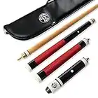 Jonny 8 Ball Harwdood 4 Piece Adjustable Snooker Pool Cue and Padded Soft Case with 4 x 11mm Screw Tips (Red)