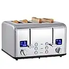 Toaster 4 Scheiben, CUSIMAX Toaster Edelstahl mit LED-Anzeige & 4 extra breiten Toaster schlitzen, 2 individuelle Bedienfelder mit 6 Bräunungsstufen, Abbrechen, Aufwärmen & Auftauen Funktion