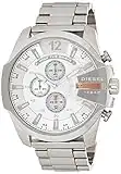 Diesel Men's DZ4328 Mega Chief Silver-Tone Stainless Steel Watch, Silver, 5.4 cm, Chronograph