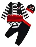 3PCS Baby Boys Newborn Pirate Halloween Costume Outfit Funny Long Sleeve Buccaneer Romper with Hat(3-6 Months) Black