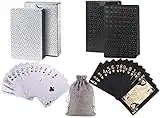 jcoral 2 Deck Waterproof Silver Black Playing Cards with Cute Bag Diamond Silver Black Foil Playing Cards Poker Cards Plastic Highly Flexible (Silver)