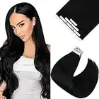 Sunny Rooted Tape in Hair Extensions Human Hair 20 Inch Real Remy Invisible Tape Hair Extensions #1 Jet Black Human Hair Extensions Tape in 10 PCS 25G