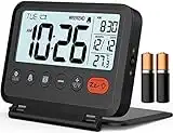 MeesMeek Travel Alarm Clock: 2-Level Backlight, 2 Volumes, 12/24H, Calendar, Temperature, Weekend Mode, Snooze, Folding Cover, Battery Operated Small Digital Clock (AAA Batteries Included)