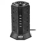 Tower Extension Lead, BEVA Multi Plug Socket 12 Way Outlet Surge Protector Power Strip Electric Charging Station with 5 Smart USB Charger(5V/4.5A), 2M Extension Cords for Home and Office