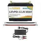 12V 80Ah Batterie LifePo4 Cycles profonds avec BMS pour moteur de pêche à la traîne solaire RV Appareils ménagers Réserve d'énergie de bateau Éclairage de secours Chargeur 7 A inclus