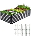 Quictent Galvanized Raised Garden Bed 8x4x2 Ft Tall Garden Bed Extra Height 22.04" Outdoor Heightened Planter Box for Deep Root Vegetables Herbs 4 Tomato Cages Weed Barrier Included Upgraded Wing Nuts