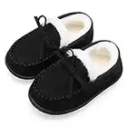 L-RUN Toddler Boys Girls Fuzzy Slippers Indoor Outdoor Warm Moccasin House Shoes for Kids All Black,7 Toddler